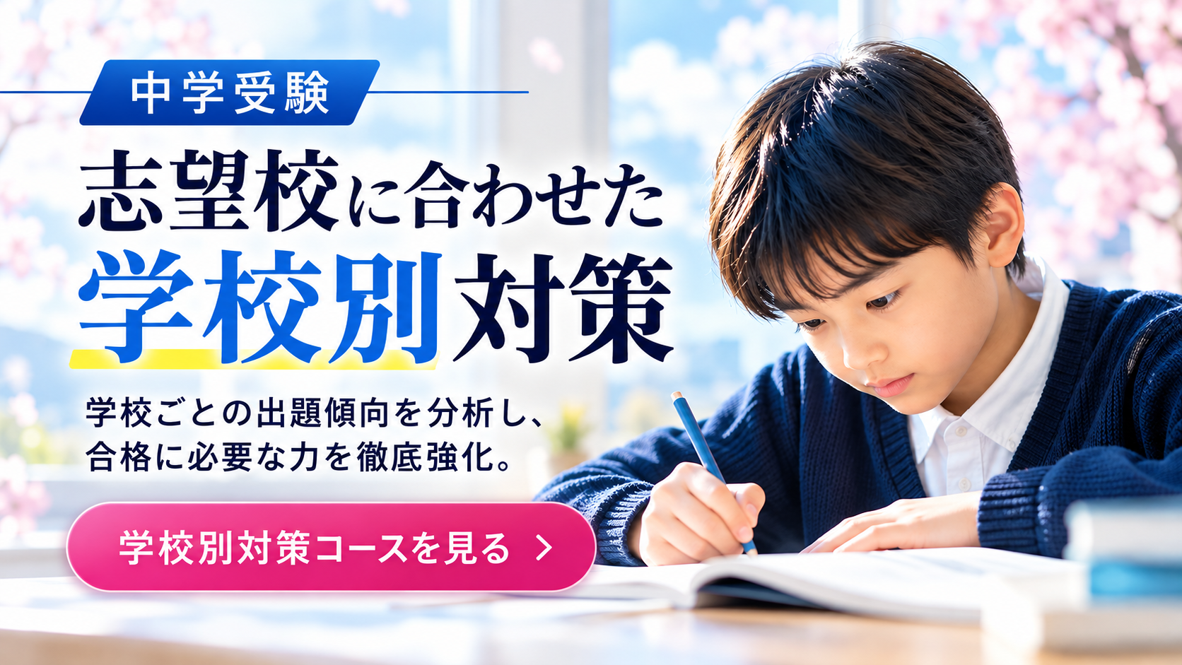 中学受験 志望校に合わせた学校別対策。学校ごとの出題傾向を分析し、合格に必要な力を徹底強化。